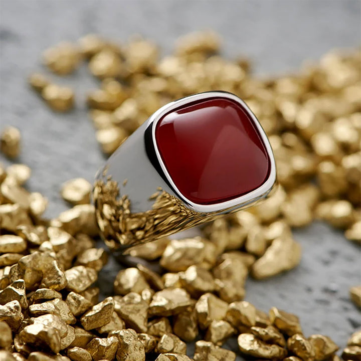 Olivenorma Vintage Natural Stone Titanium Steel Ring - Silver - Ruby - 12 - image 12