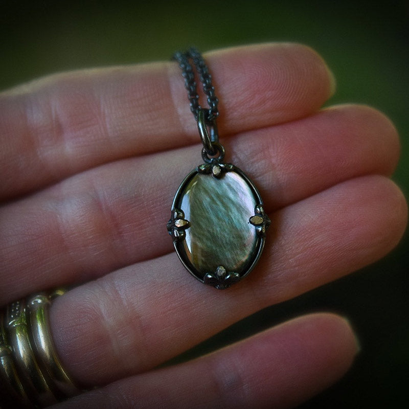 Olivenorma Vintage Oval Cat's Eye Stone Mirror Necklace - image 2