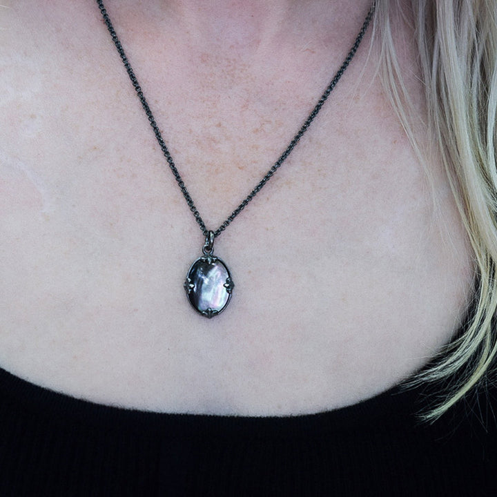 Olivenorma Vintage Oval Cat's Eye Stone Mirror Necklace - image 1