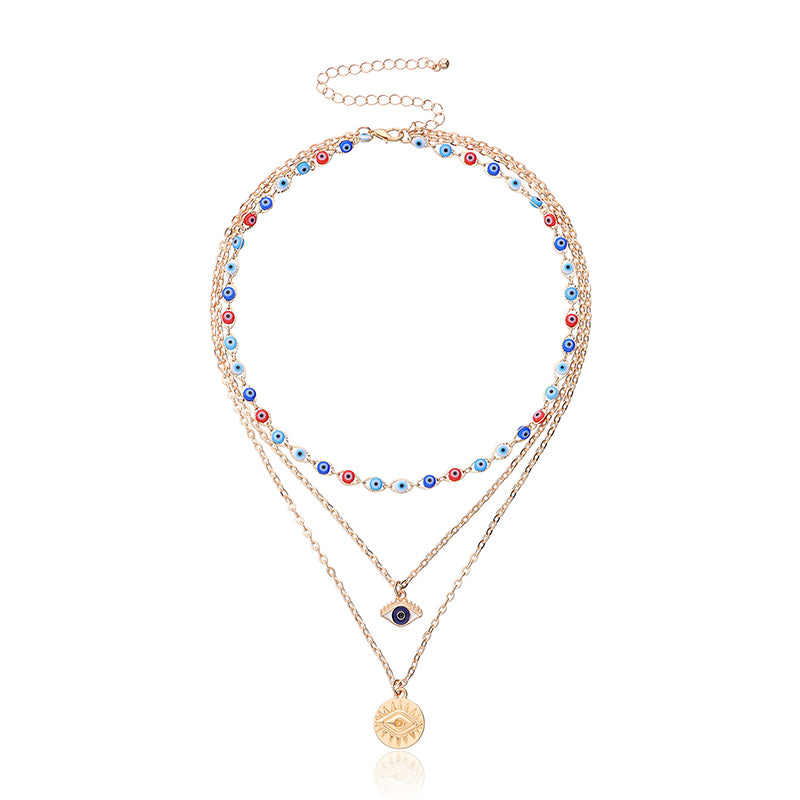 Olivenorma Three Layer Colorful Devil's Eye Necklace - Gold - image 1