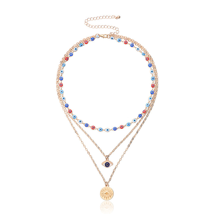 Olivenorma Three Layer Colorful Devil's Eye Necklace - Gold - image 1