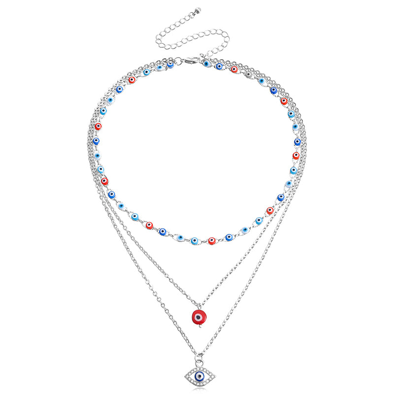 Olivenorma Three Layer Colorful Devil's Eye Necklace - Silver#Red Eye - image 3