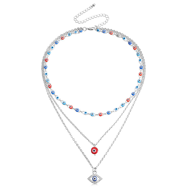Olivenorma Three Layer Colorful Devil's Eye Necklace - Silver#Red Eye - image 3