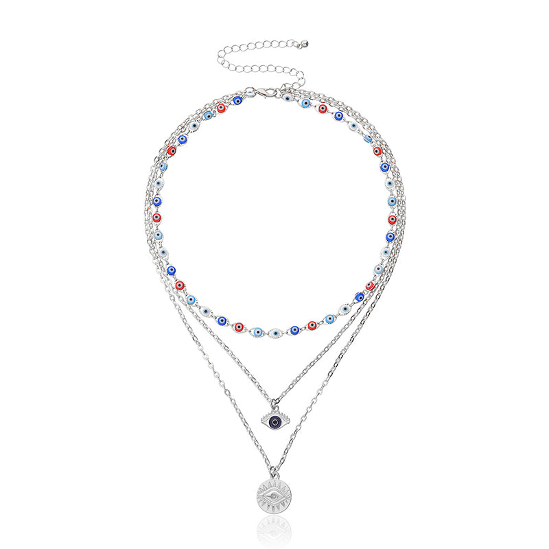 Olivenorma Three Layer Colorful Devil's Eye Necklace - Silver - image 2