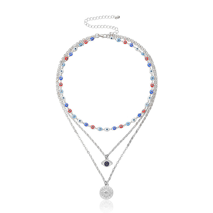 Olivenorma Three Layer Colorful Devil's Eye Necklace - Silver - image 2