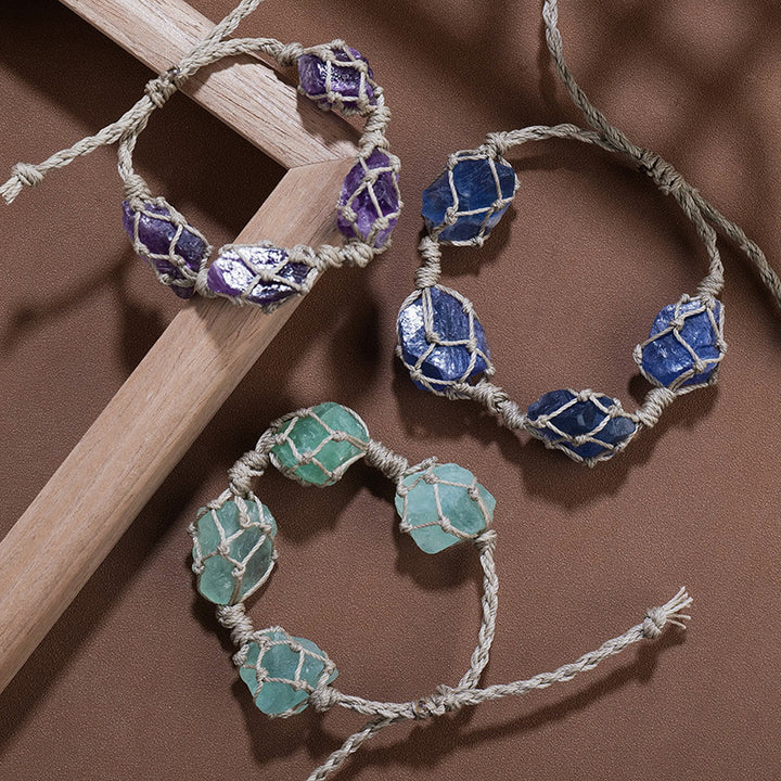 Olivenorma Natural Raw Paraffin Rope Hand-Woven Mesh Bag Bracelet - image 0