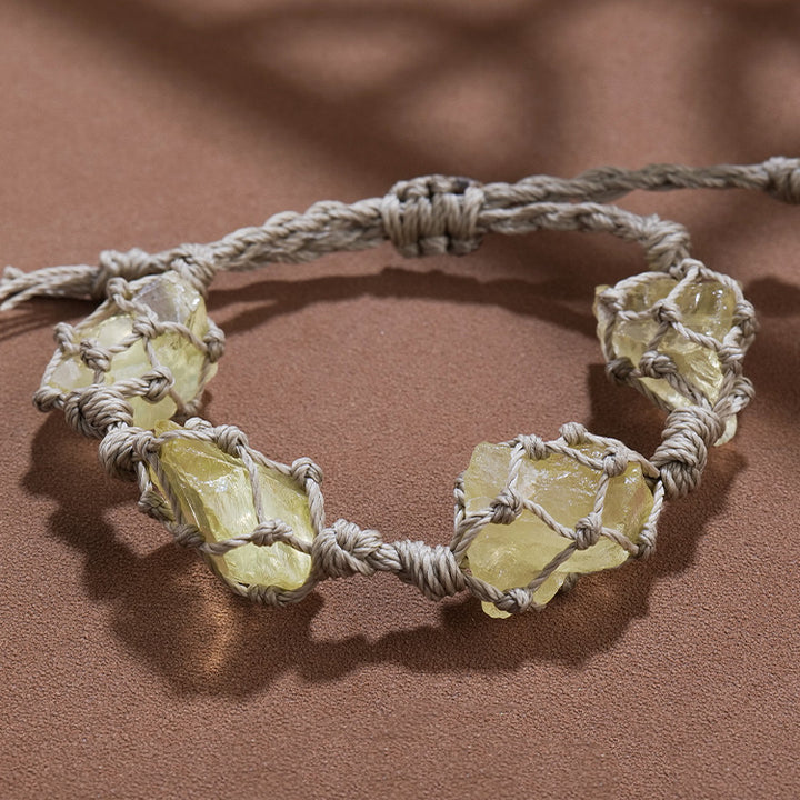 Olivenorma Natural Raw Paraffin Rope Hand-Woven Mesh Bag Bracelet - Citrine - image 6