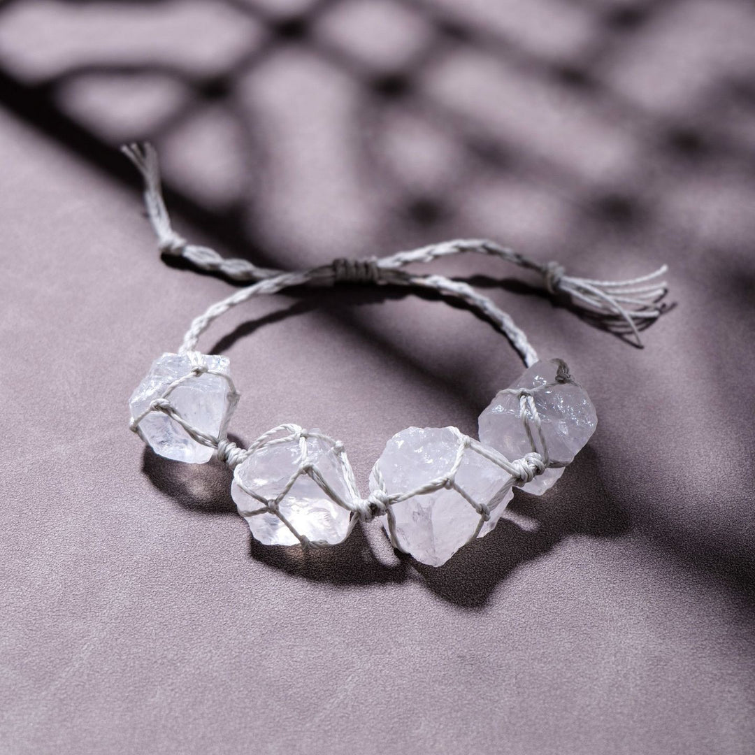 Olivenorma Natural Raw Paraffin Rope Hand-Woven Mesh Bag Bracelet - Clear Crystal - image 9