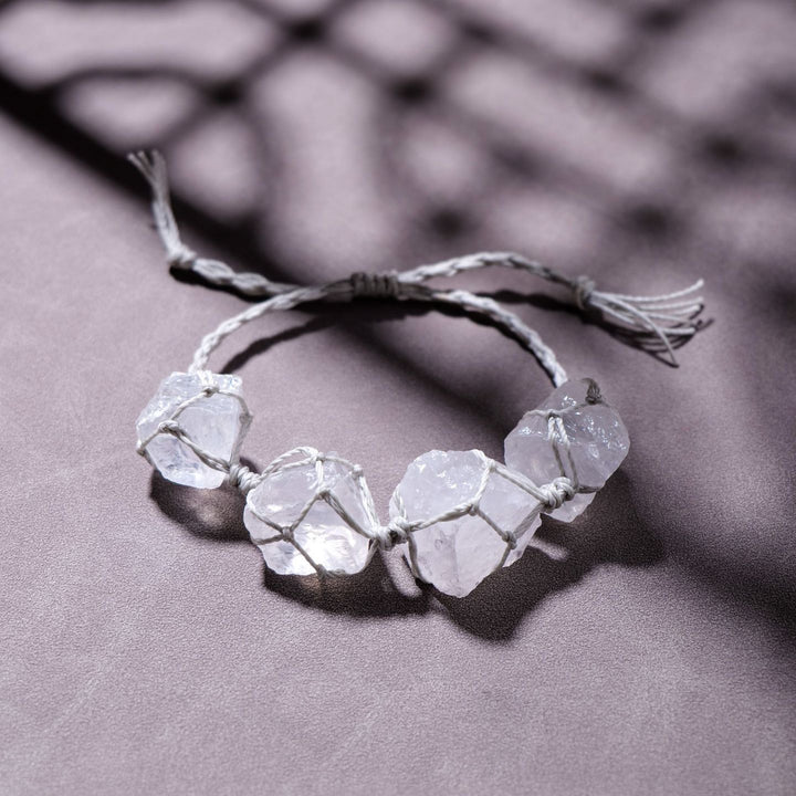 Olivenorma Natural Raw Paraffin Rope Hand-Woven Mesh Bag Bracelet - Clear Crystal - image 9