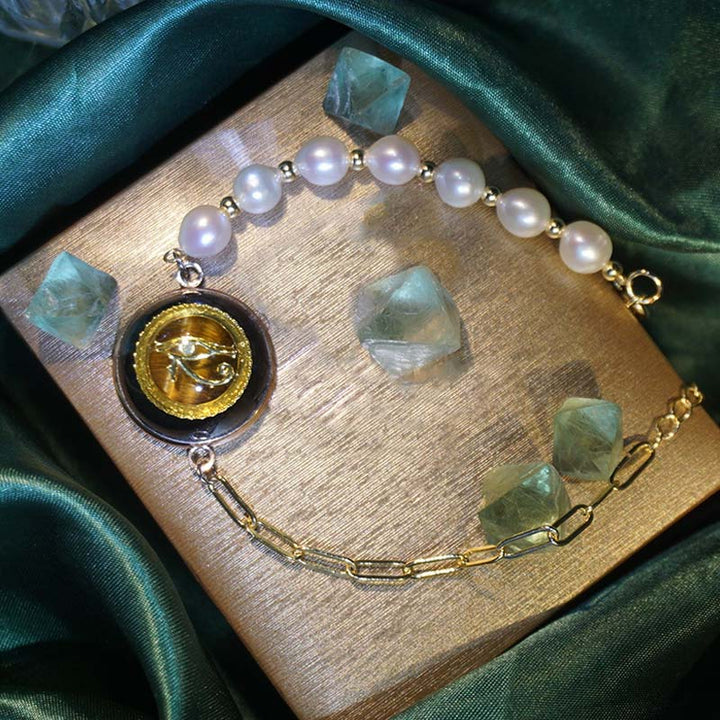 Olivenorma Natural Stone Eye Of Horus Symbol Key Of Life Bracelet - Freshwater Pearl & Eye Of Horus - image 5