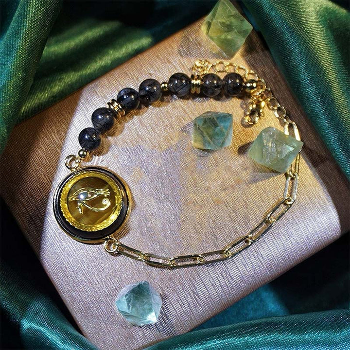 Olivenorma Natural Stone Eye Of Horus Symbol Key Of Life Bracelet - Black Quartz Rutilated & Eye Of Horus - image 0