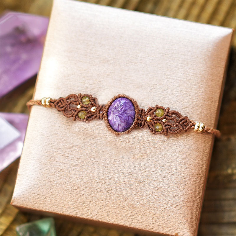 Olivenorma Natural Charoite Lepidolite Aquamarine Handwoven Bracelet - image 1