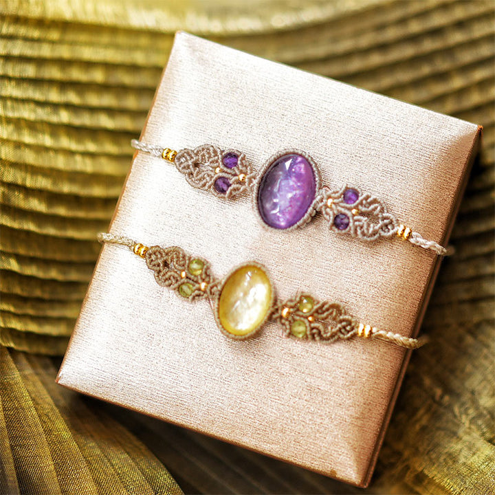 Olivenorma Natural Charoite Lepidolite Aquamarine Handwoven Bracelet - Purple Lepidolite & Golden Lepidolite - image 14