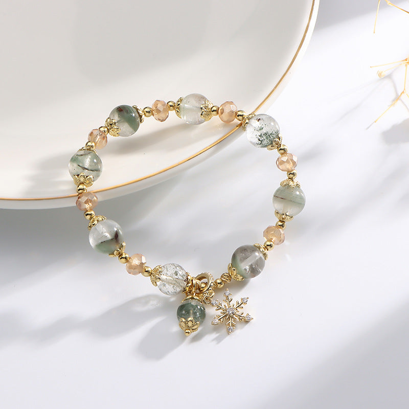 Olivenorma Green Phantom Quartz Zircon Snowflake Pendant Bracelet - image 4
