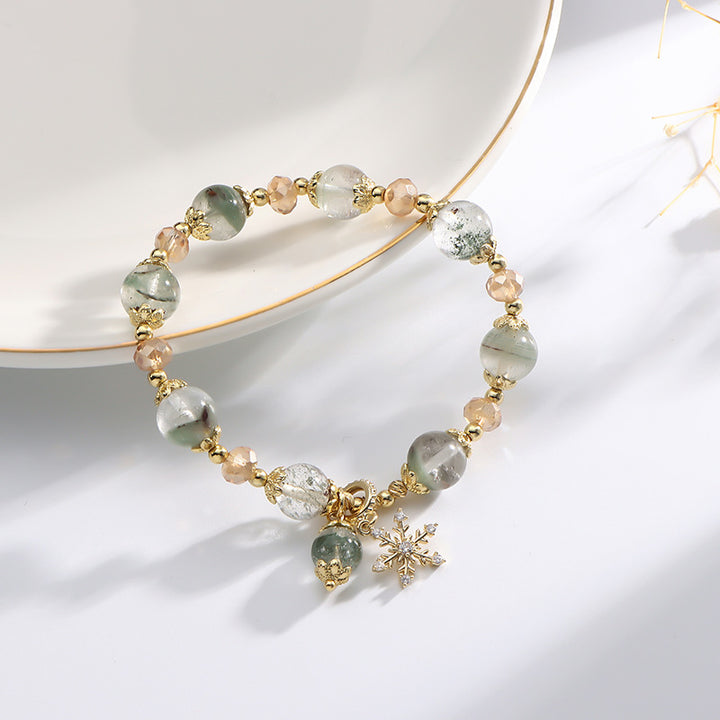 Olivenorma Green Phantom Quartz Zircon Snowflake Pendant Bracelet - image 4