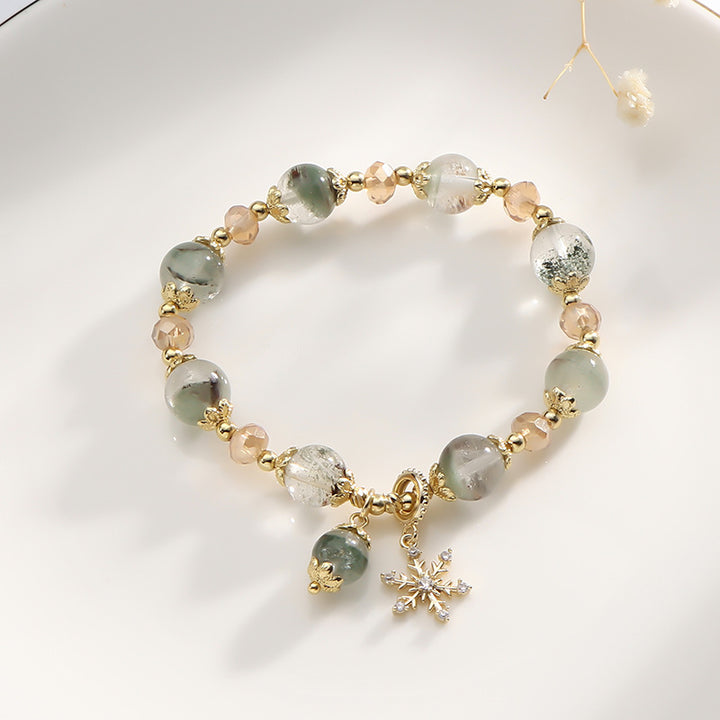 Olivenorma Green Phantom Quartz Zircon Snowflake Pendant Bracelet - image 3