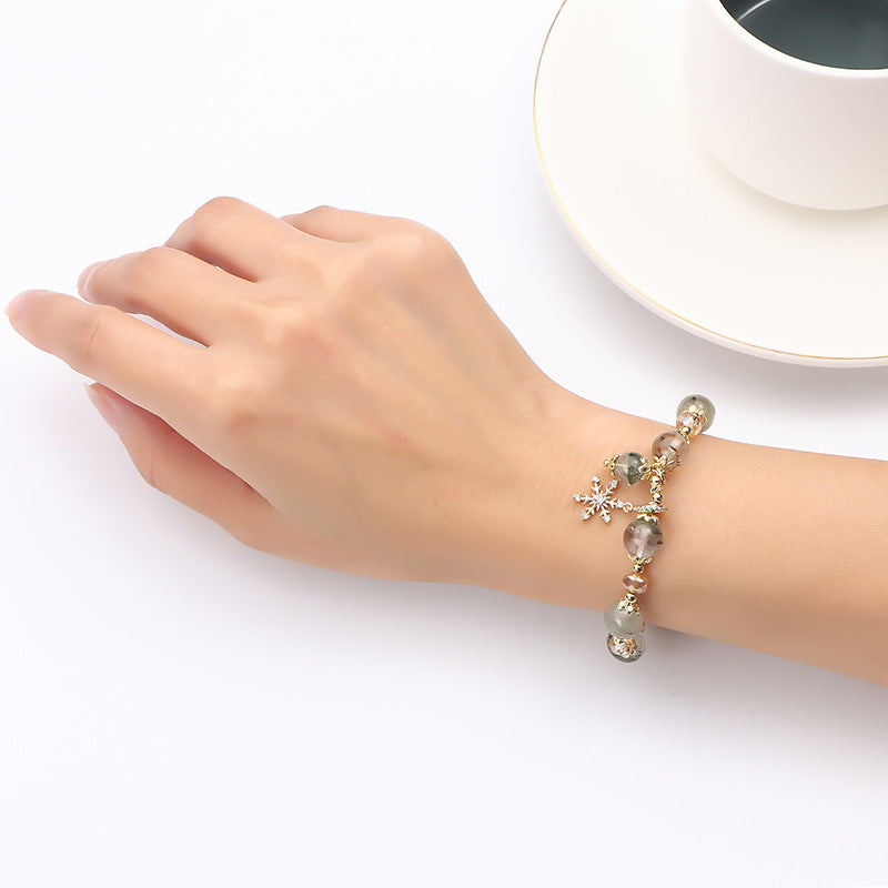 Olivenorma Green Phantom Quartz Zircon Snowflake Pendant Bracelet - image 1