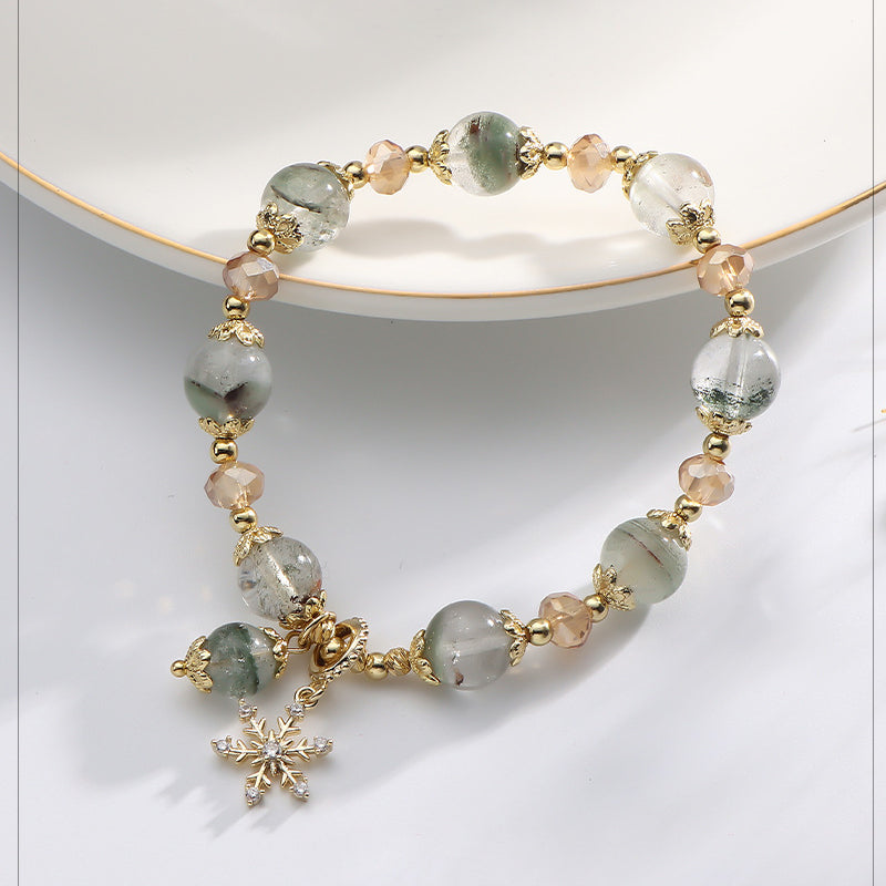 Olivenorma Green Phantom Quartz Zircon Snowflake Pendant Bracelet - image 6