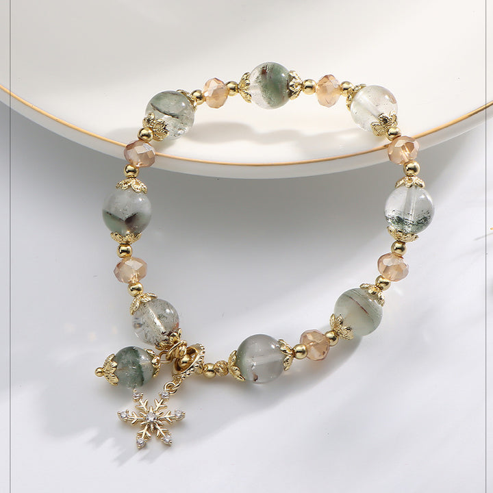 Olivenorma Green Phantom Quartz Zircon Snowflake Pendant Bracelet - image 6