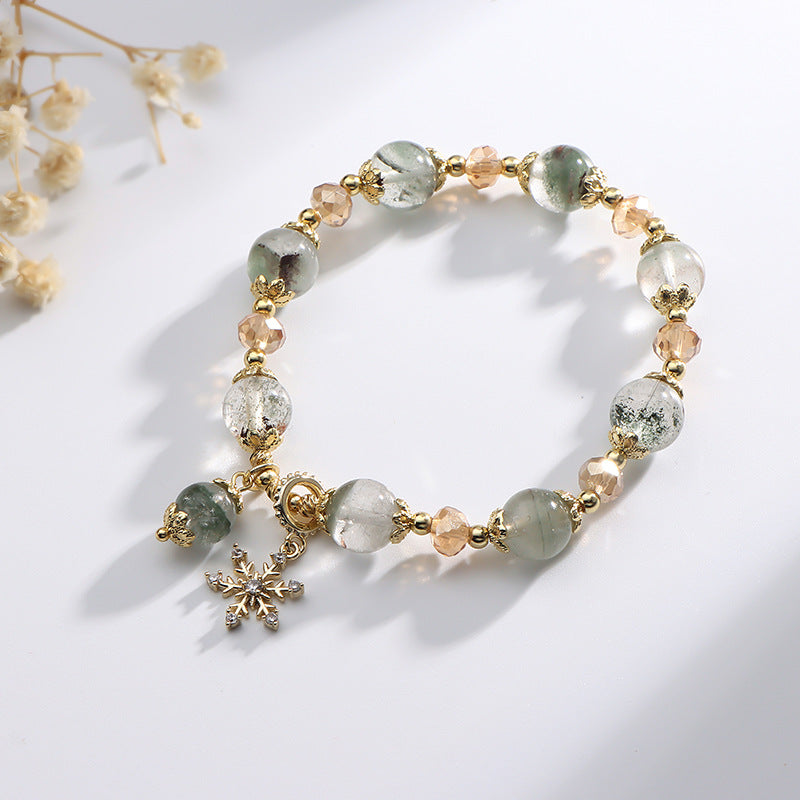 Olivenorma Green Phantom Quartz Zircon Snowflake Pendant Bracelet - Green Phantom Quartz - image 0