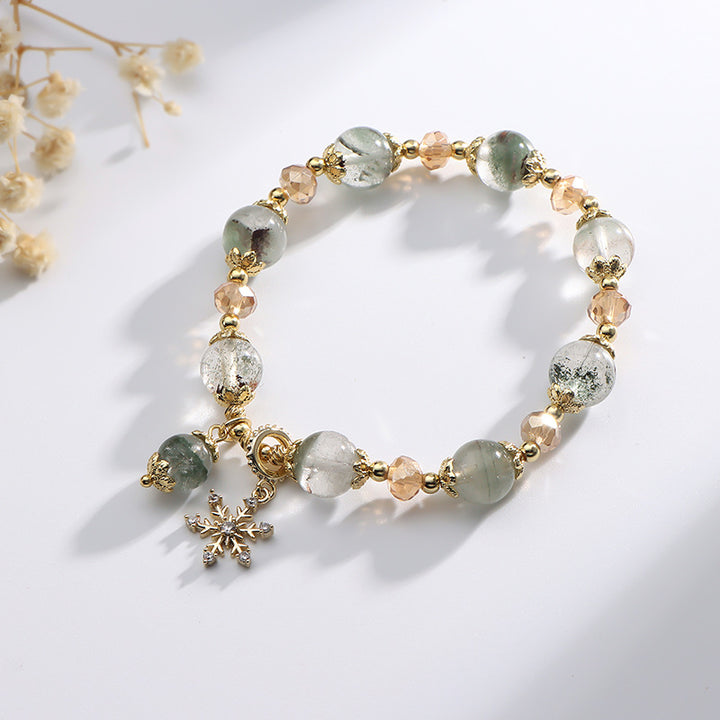 Olivenorma Green Phantom Quartz Zircon Snowflake Pendant Bracelet - Green Phantom Quartz - image 0