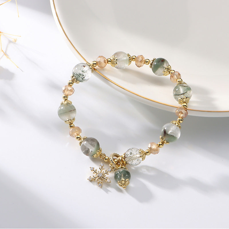 Olivenorma Green Phantom Quartz Zircon Snowflake Pendant Bracelet - image 5