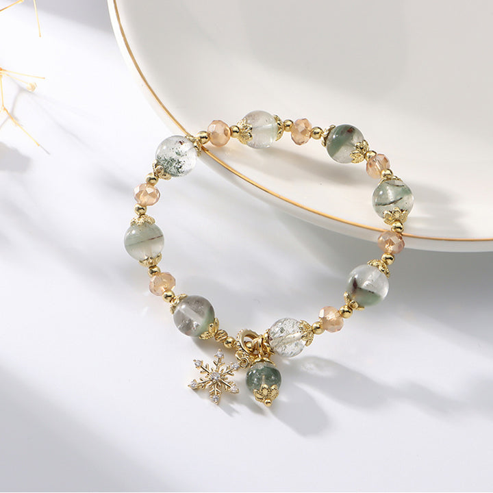 Olivenorma Green Phantom Quartz Zircon Snowflake Pendant Bracelet - image 5