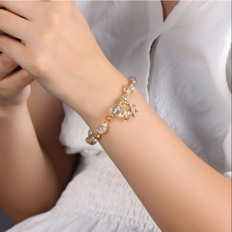 Olivenorma Green Phantom Quartz Zircon Snowflake Pendant Bracelet - image 2