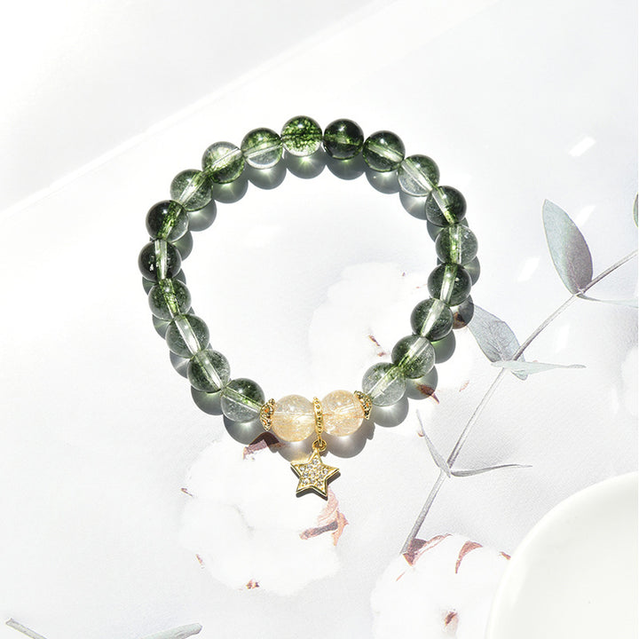 Olivenorma Green Phantom Gold Rutilated Quartz Star Pendant Bracelet - Green Phantom Quartz&Gold Rutilated Quartz - image 0