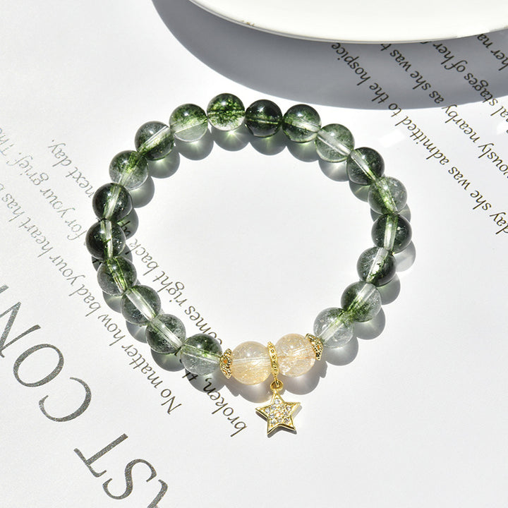 Olivenorma Green Phantom Gold Rutilated Quartz Star Pendant Bracelet - image 3