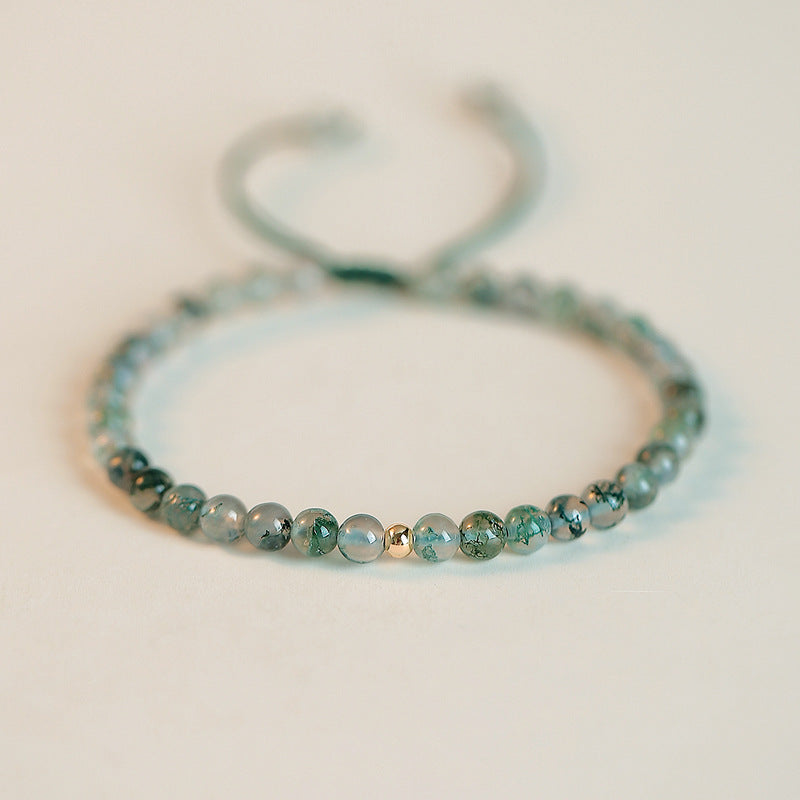 Olivenorma Moss Agate 4mm Beaded Adjustable Bracelet - Moss Agate & Single Gold Beads - image 5