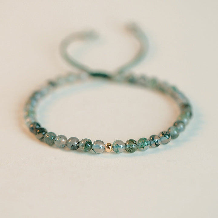 Olivenorma Moss Agate 4mm Beaded Adjustable Bracelet - Moss Agate & Single Gold Beads - image 5