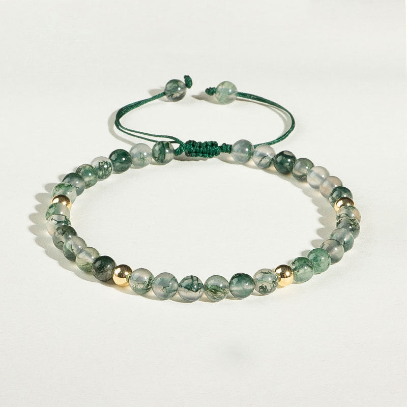 Olivenorma Moss Agate 4mm Beaded Adjustable Bracelet - Moss Agate & 4 Gold Beads - image 0