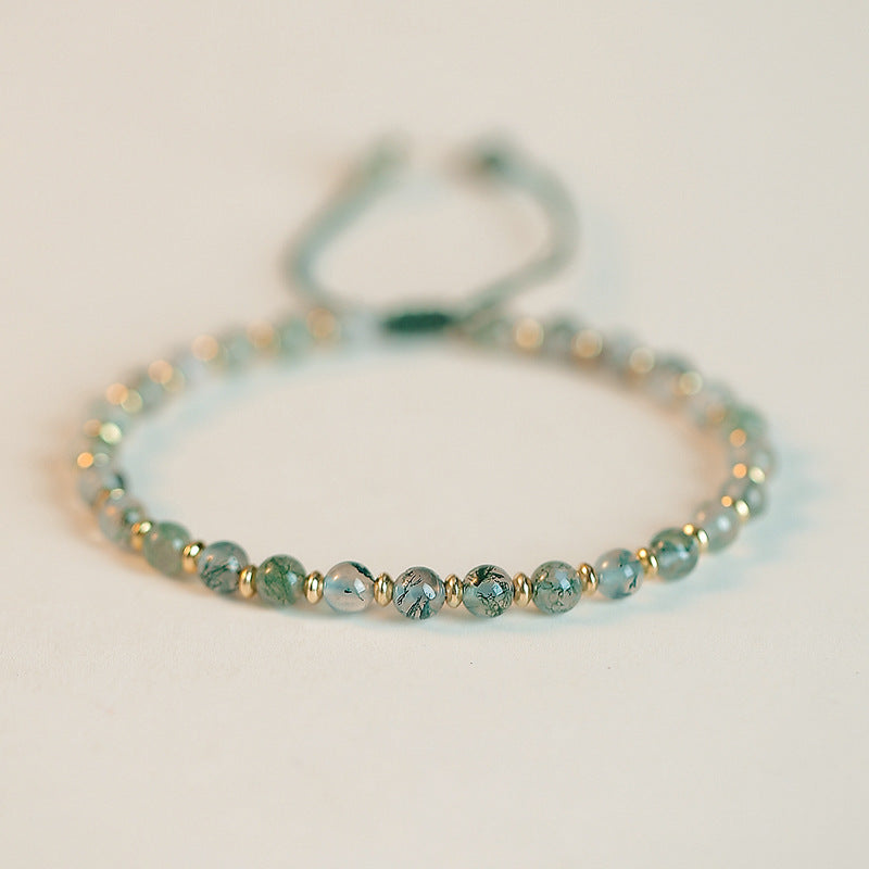 Olivenorma Moss Agate 4mm Beaded Adjustable Bracelet - Moss Agate & Multiple Gold Beads - image 6