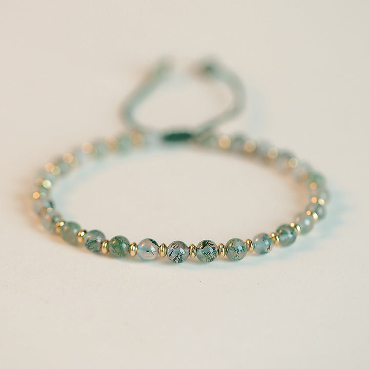 Olivenorma Moss Agate 4mm Beaded Adjustable Bracelet - Moss Agate & Multiple Gold Beads - image 6