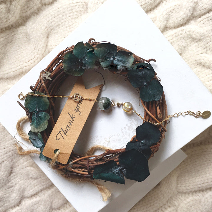 Olivenorma 8-14mm Green Phantom Quartz Beads Pendant Braided Bracelet - 9mm Green Phantom Quartz&Cornucopia of Gold Coins - image 5