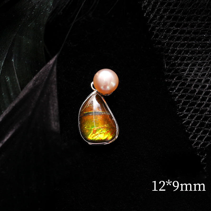 Olivenorma Natural Ammolite Freshwater Pearl 925 Silver Necklace - Ammolite&Freshwater Pearl#1 - image 1