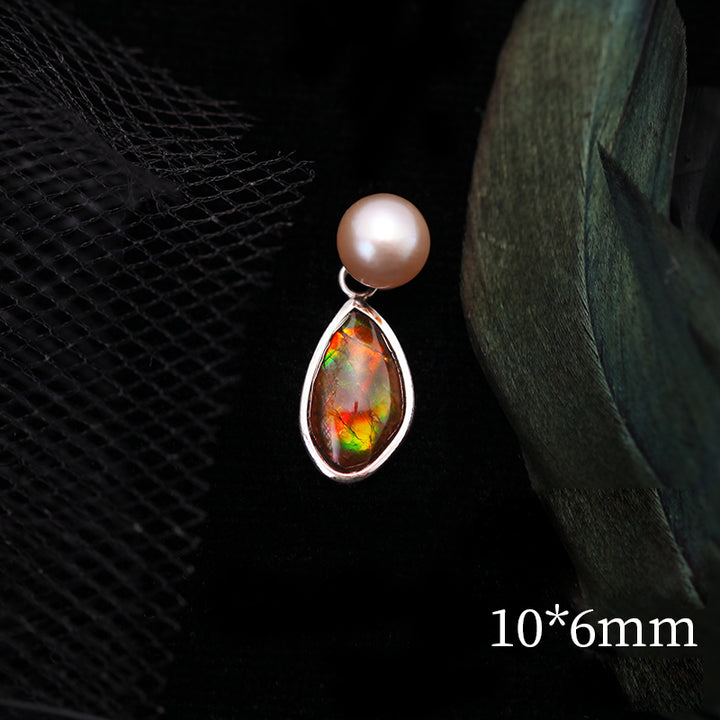 Olivenorma Natural Ammolite Freshwater Pearl 925 Silver Necklace - Ammolite&Freshwater Pearl#2 - image 2