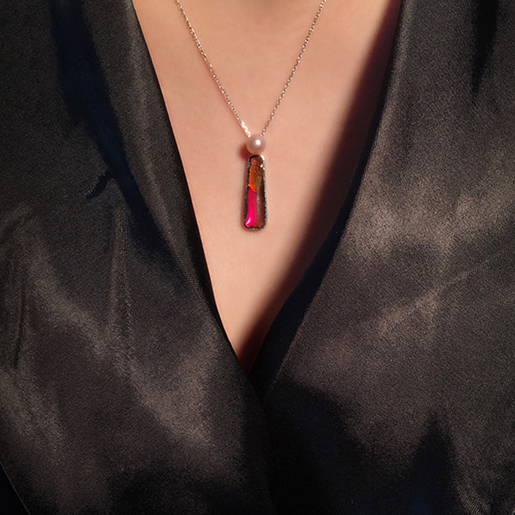 Olivenorma Natural Ammolite Freshwater Pearl 925 Silver Necklace - image 4