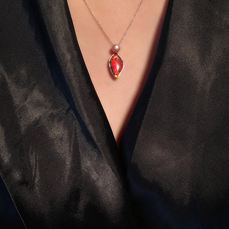 Olivenorma Natural Ammolite Freshwater Pearl 925 Silver Necklace - image 5