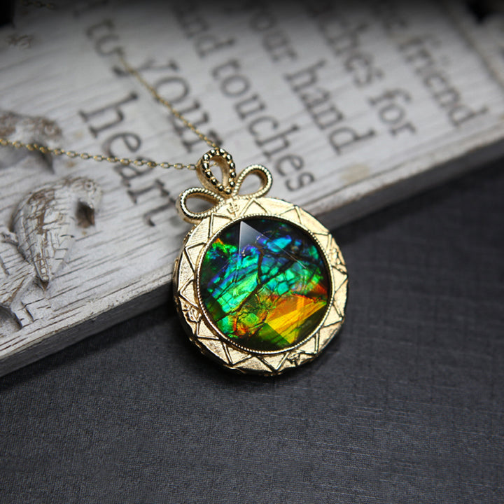 Olivenorma Natural Ammolite 925 Silver Necklace - image 0