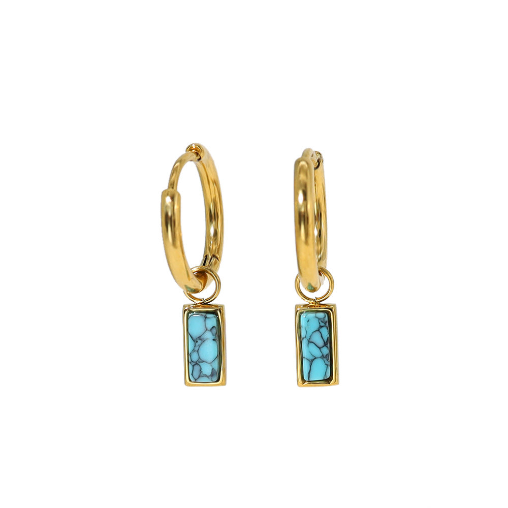 Olivenorma Natural Turquoise Rectangular Pendant Earrings - Turquoise - image 3