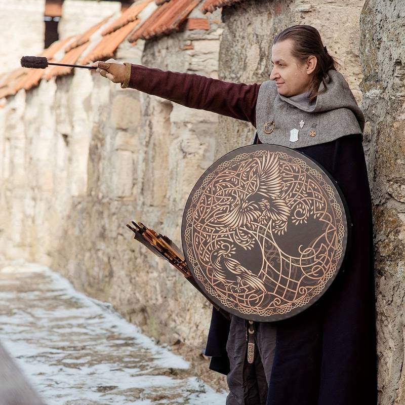 Olivenorma Shaman Viking Tree Of Life 2 Birds Print Drum - image 7