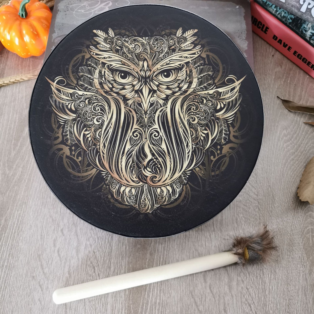 Olivenorma Handcrafted Shamanic Siberian Owl Print Drum - image 1