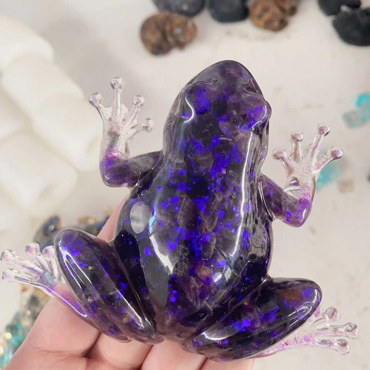 Olivenorma Crystal Resin Frog Ornament For Energy Cleansing And Harmony Gemstone Decoration - Amethyst&Sequins - image 6