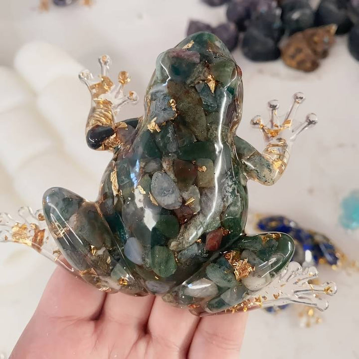 Olivenorma Crystal Resin Frog Ornament For Energy Cleansing And Harmony Gemstone Decoration - Moss Agate - image 23