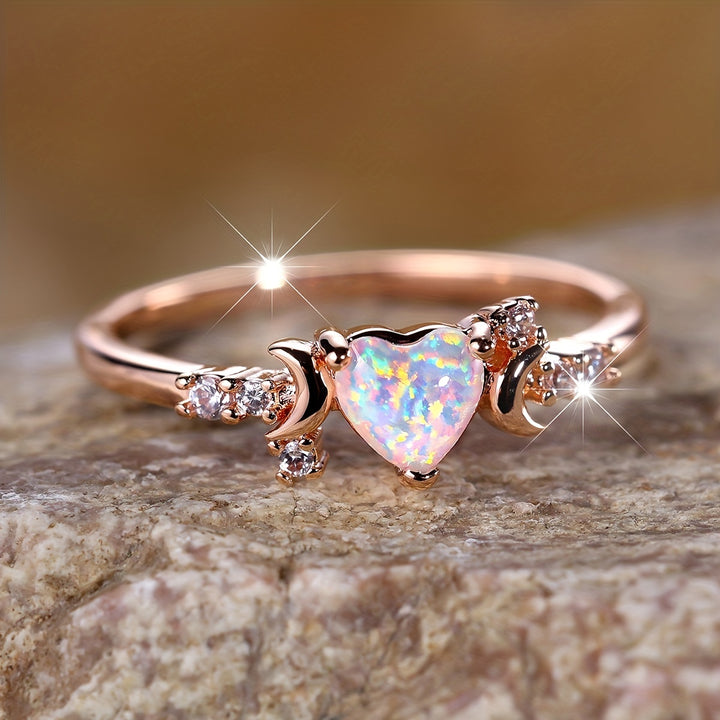 Olivenorma "Light Of Our Love" Heart Opal Moon Phases Ring - image 0