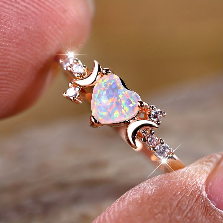 Olivenorma "Light Of Our Love" Heart Opal Moon Phases Ring - image 3