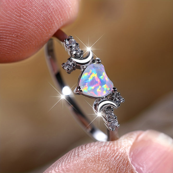 Olivenorma "Light Of Our Love" Heart Opal Moon Phases Ring - image 5