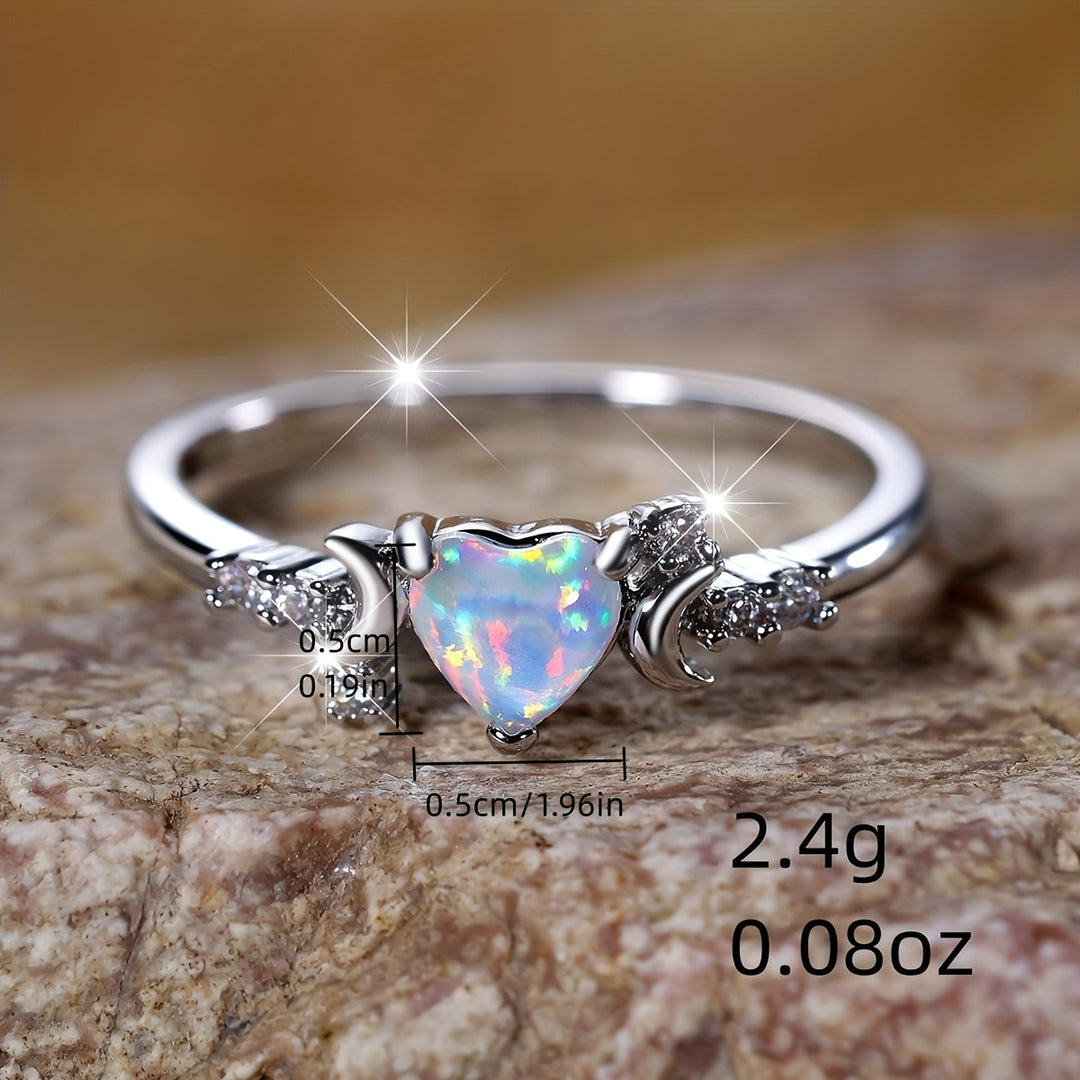 Olivenorma "Light Of Our Love" Heart Opal Moon Phases Ring - image 6